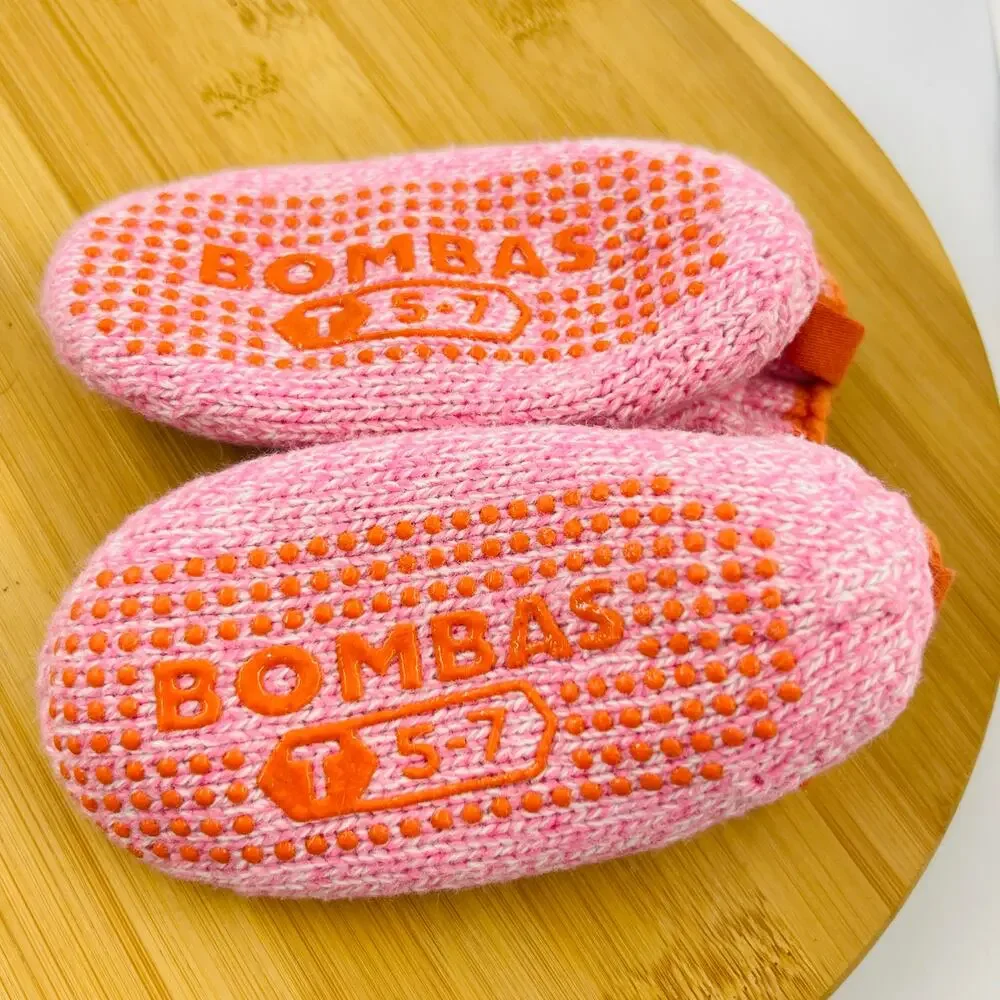Bombas Children's Gripper Slippers Pink Cable Knit Toddler 5-7 Non Slip Socks